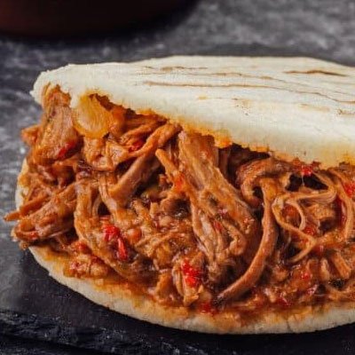 Arepa with Shredded Beef and Fresh Cheese